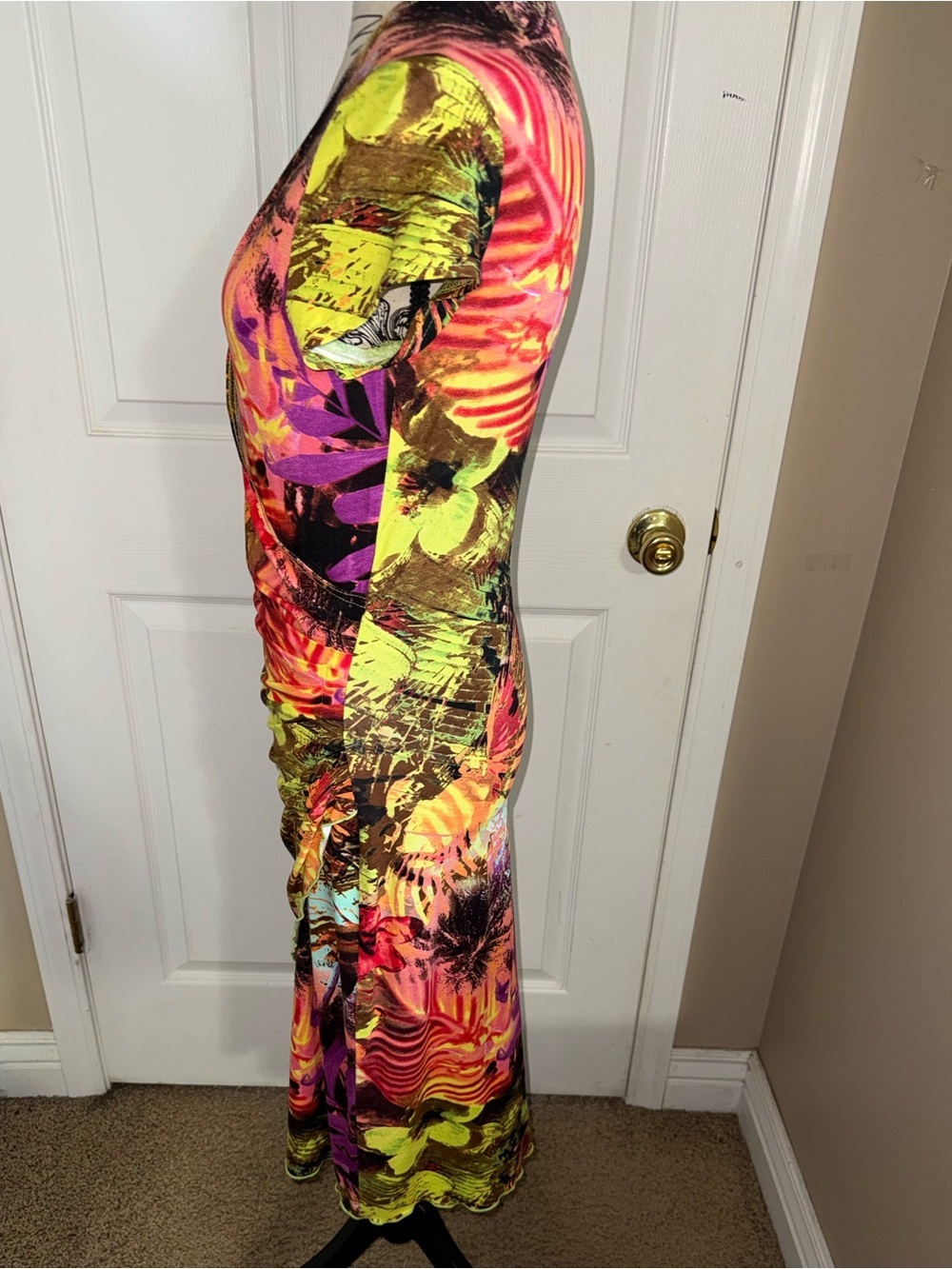 Joseph Ribkoff Tropical Floral Faux Wrap Midi Dress M Ruched Career Cocktail - Picture 3 of 14